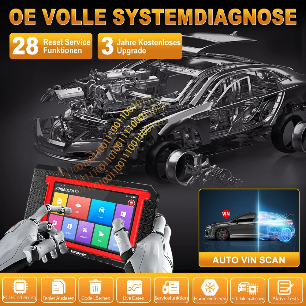 2025 Ver Kingbolen K7 Car Scanner Obd2 ALL System ECU Coding Active Test AF Reset 28 Resets Escaner Automotriz Profesiona