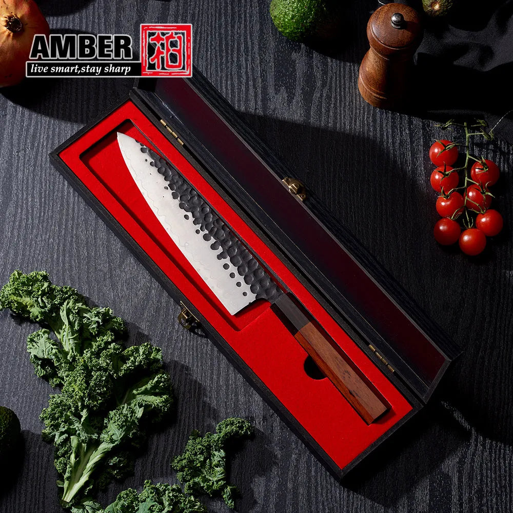 Custom logo 8 Pcs Black Blade Wooden Handle Meat Fruit Carving Chef Knife Set High Carbon Stainless Steel Knife Set for Kitchen