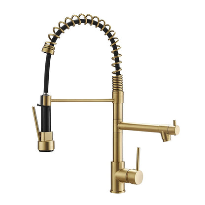 FAPULLY 360 Rotatable Single-Handle Kitchen Faucet Modern Contemporary Brass Sink Taps with Gold Ceramic Finish 2-Year Warranty