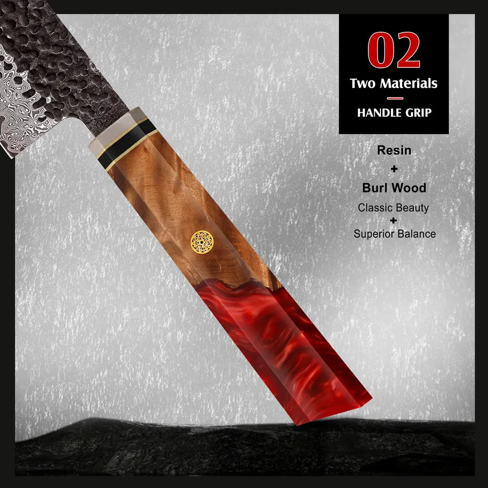 Amber Black Forged Blade Chefs Kitchen Knife Vg10 67 Layers Damascus Steel Japanese Chef Knife With Resin Handle