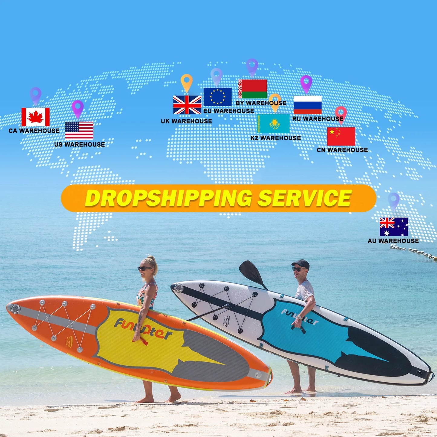 FUNWATER Dropshipping OEM 10'6" Inflatable pink Padleboard Surfboard Inflatable Paddle Board Wakeboard Inflatable SUP Boards