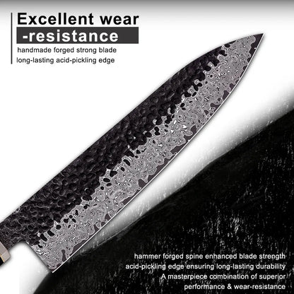 Amber Black Forged Blade Chefs Kitchen Knife Vg10 67 Layers Damascus Steel Japanese Chef Knife With Resin Handle