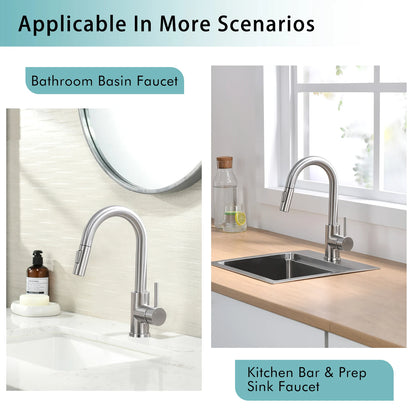 Modern Single-Handle 304 Stainless Steel Pull-Out Faucet Rotatable Design for Hotel Kitchen Use