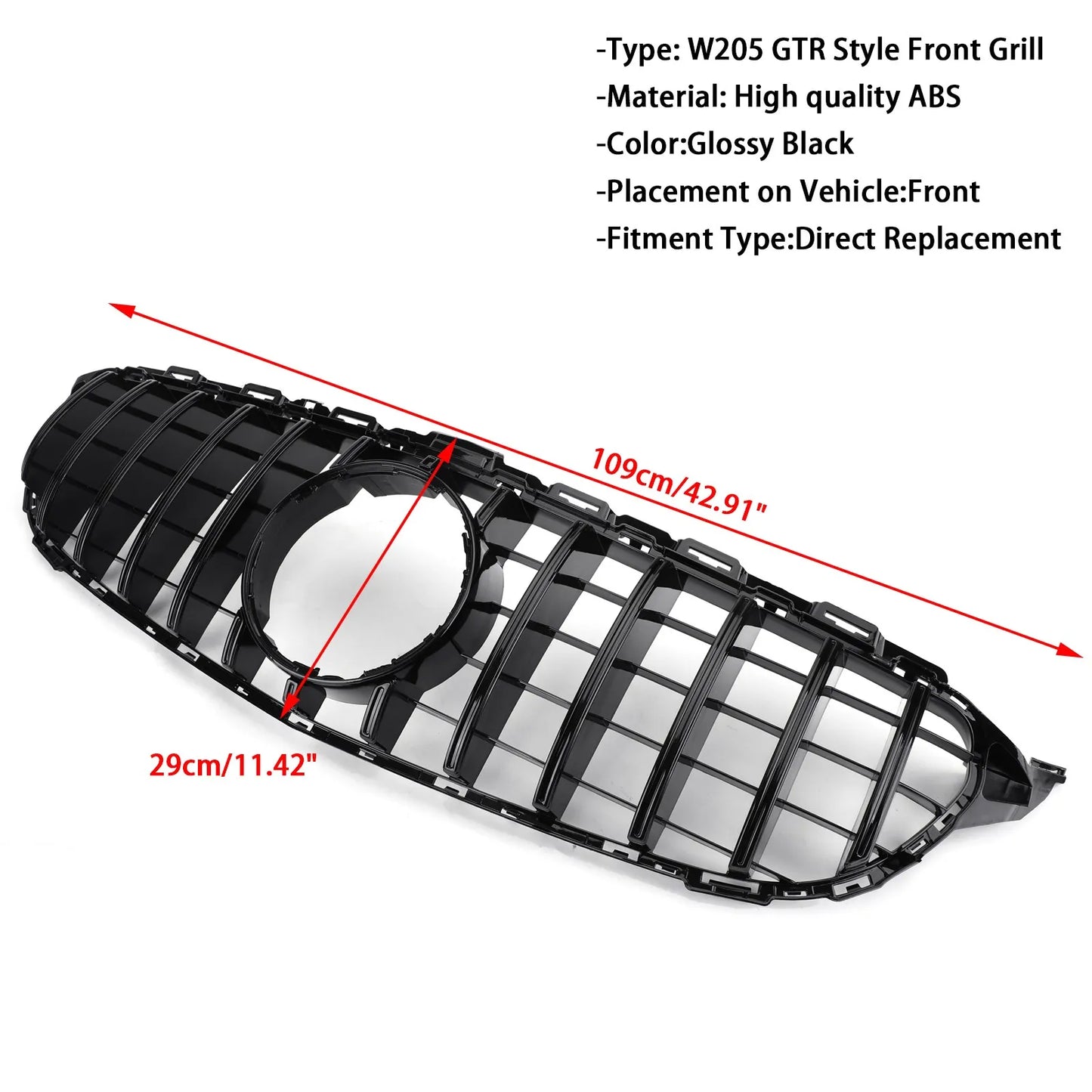 GTR Style With Logo Front Bumper Grill Grille for Mercedes-Benz W205 C250 C300 C43 2015-2018 Without Camera