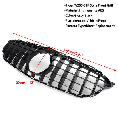 GTR Style With Logo Front Bumper Grill Grille for Mercedes-Benz W205 C250 C300 C43 2015-2018 Without Camera