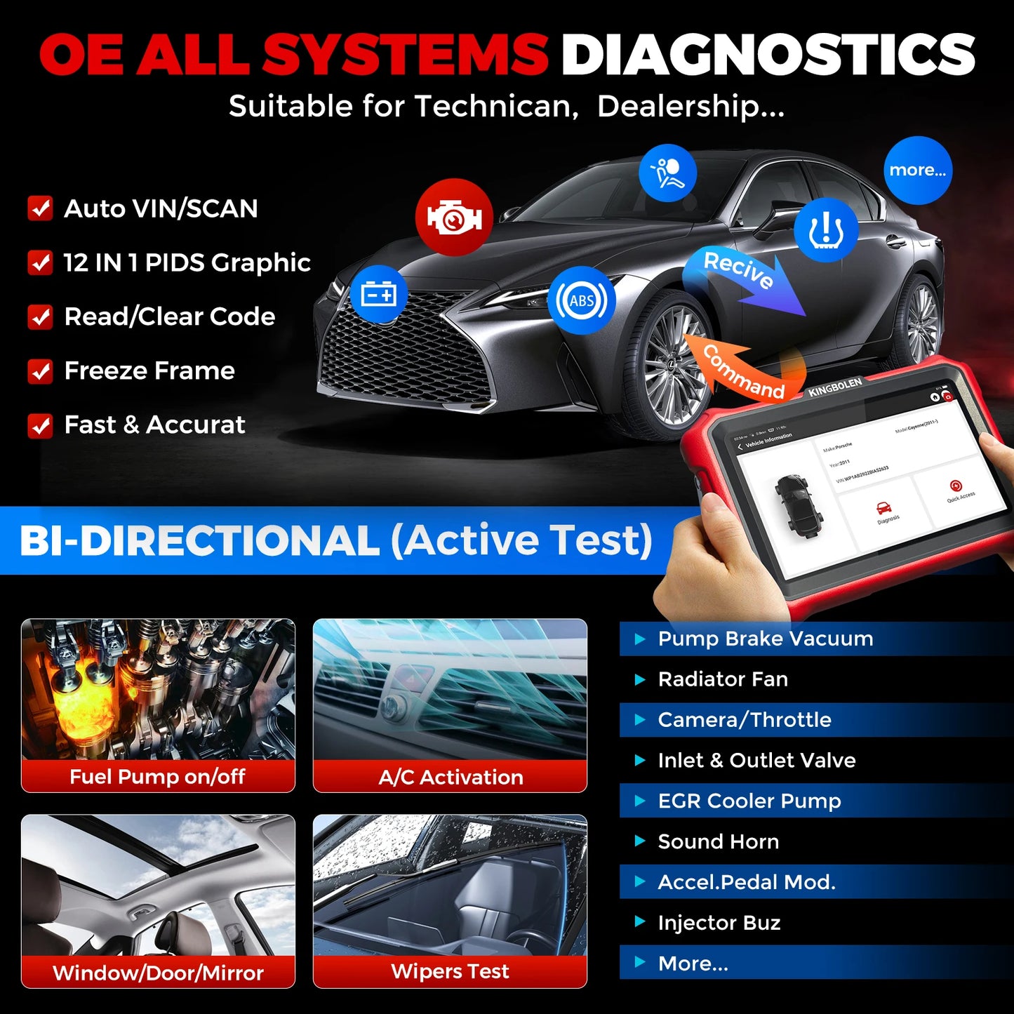 2025 Ver KINGBOLEN K8 PRO Diagnostic Machine for All Cars 34+ Resets ECU Coding All System Obd2 Scanner Lifetime Free Update