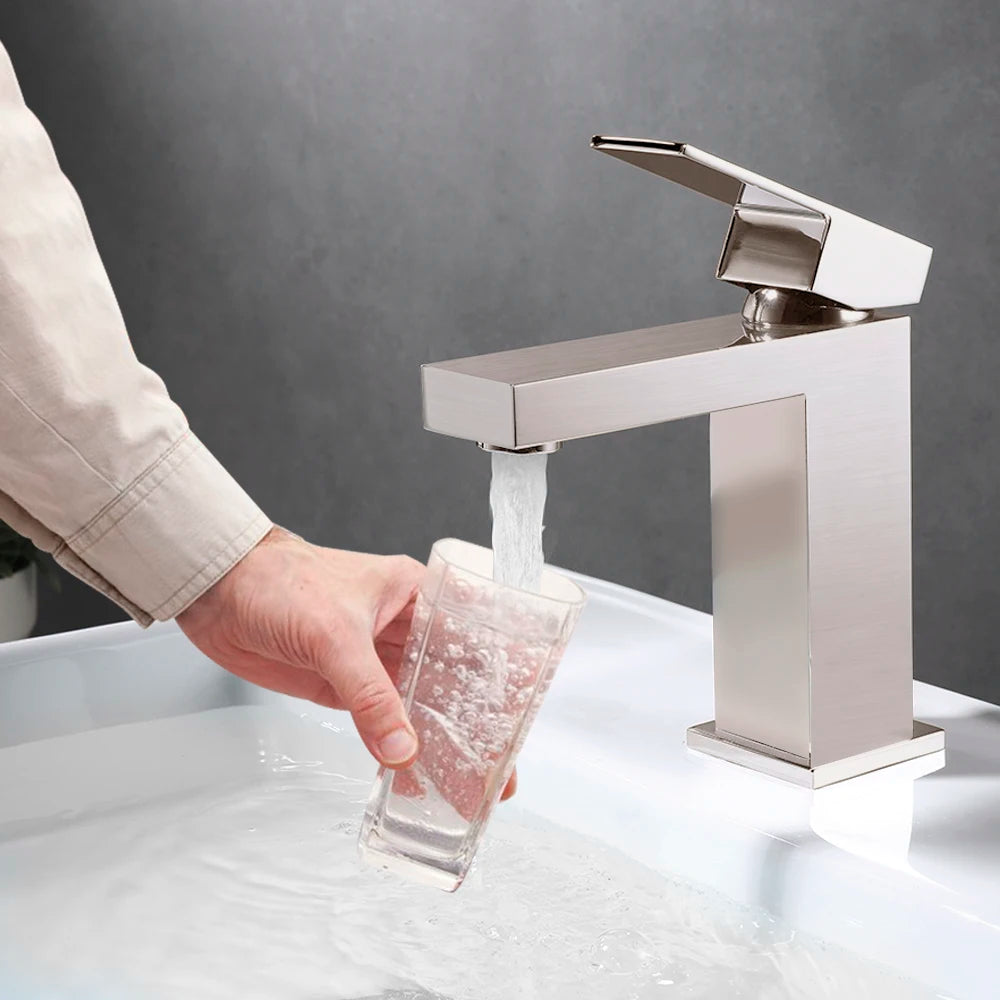 Modern UPC Brass Brushed Nickel Single Hole Bathroom Basin Faucet Ceramic Valve Core US Warehouse Mixers Taps