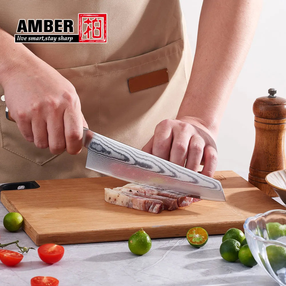 Amber Olive Wood Handle 67layers Damascus Kitchen Knife Damascus Chef Knife Vg10 Damascus Knife