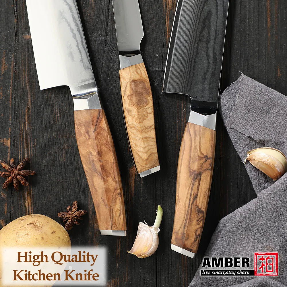 Amber Olive Wood Handle 6inch Professional Damascus Vg10 Kitchen Fish Knife Fillet Knife Boning Knife