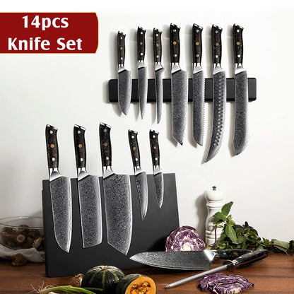 Amber Professional Carbon Fiber Handle 67layers VG10 Damascus Steel Bread Paring Boning Butcher Cleaver Knife Set with Sharpener