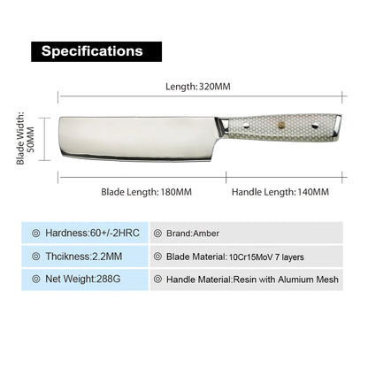 7 Layer Steel Damascus 10Cr15MoV Kitchen Knife Set with White Honey Comb Resin Full Tang