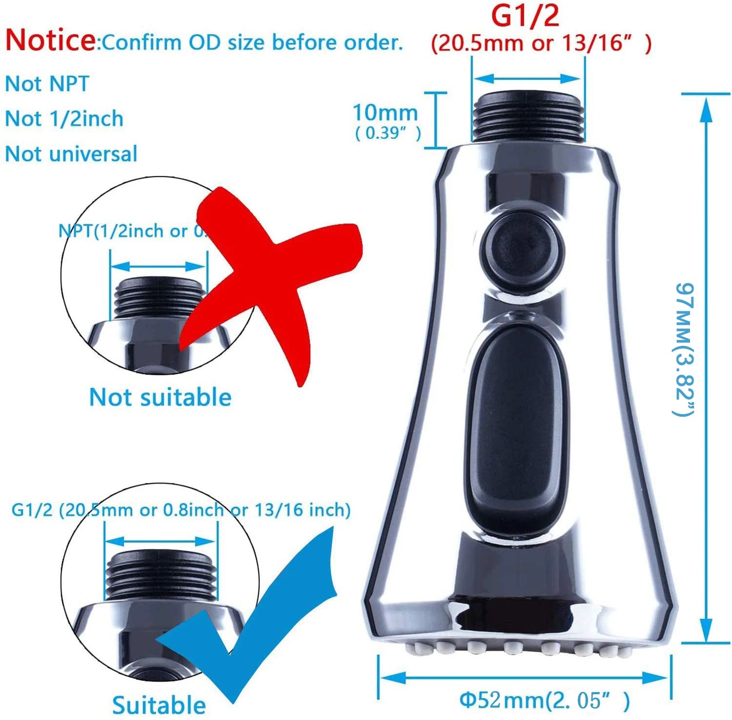 USA Stock Kitchen 3 Modes Faucets Spray Head Replacement Headshower for Kitchen Faucet