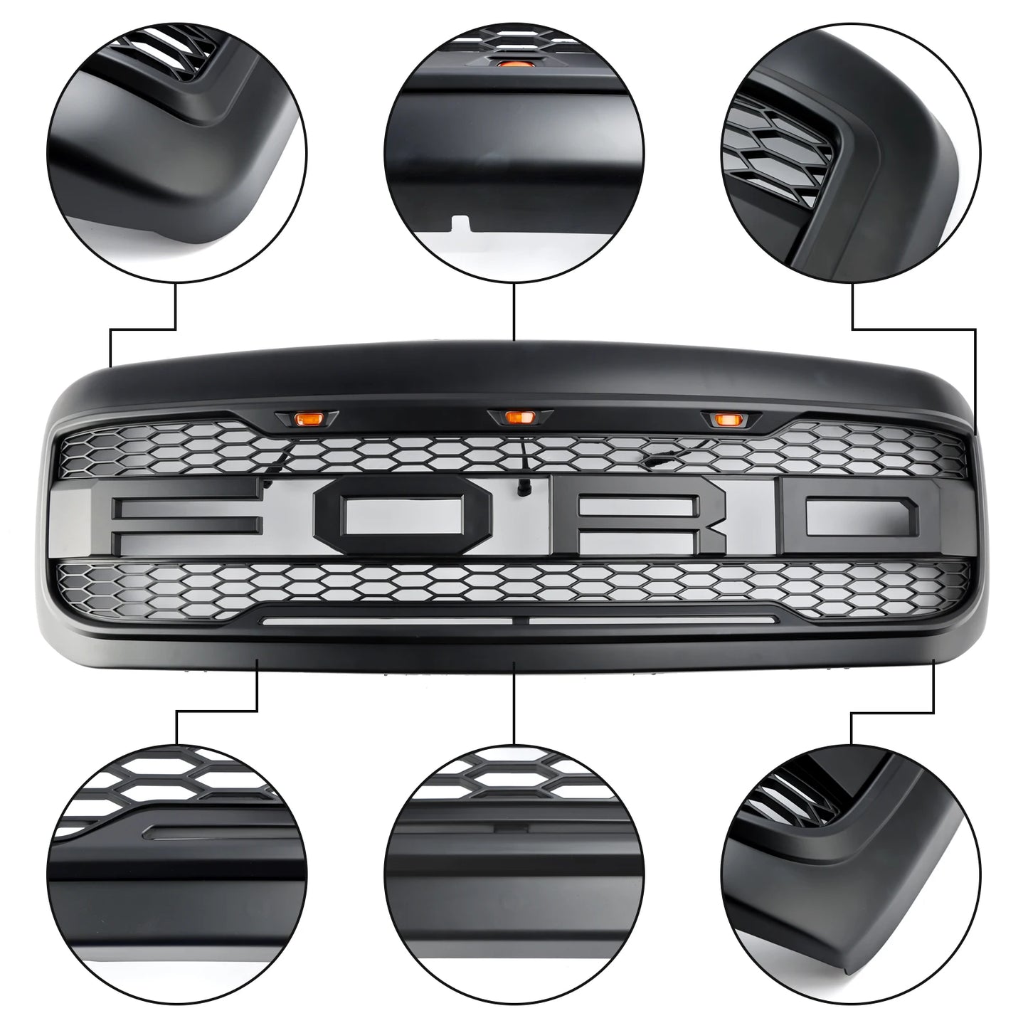 1999-2004 F250 F350 F450 F550 Excursion for Ford Raptor Style Grill Replacement Super Duty Black with Letter