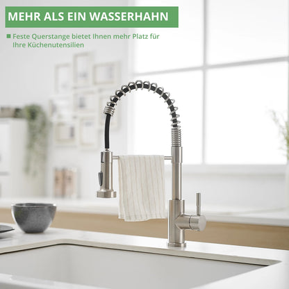 304 Stainless Steel Single Handle Pull out Kitchen Sink Faucet Brushed Nickel Sprayer Classic Modern Design for Hot Cold Water