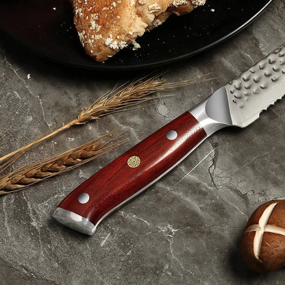 Amber Hammered Damascus Knife Bread Cake Knife Kitchen Knife