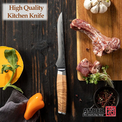 Amber Olive Wood Handle 6inch Professional Damascus Vg10 Kitchen Fish Knife Fillet Knife Boning Knife