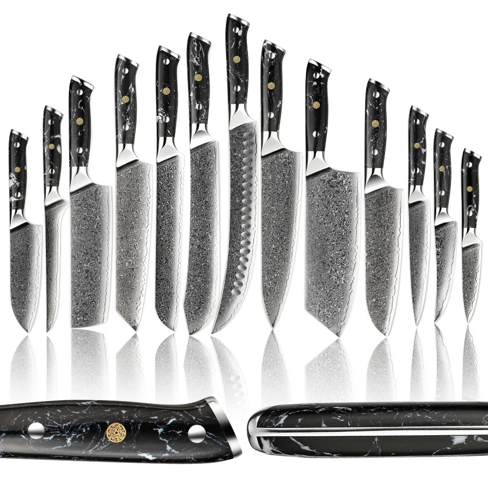 BlackTurquoise Stone Handle Professional Knife Set Damascus Steel Kitchen Knife Set Japanese Damascus Knife Set