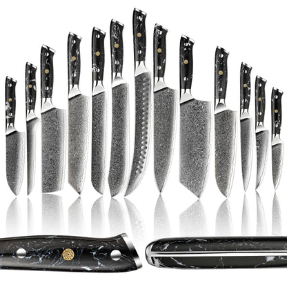 BlackTurquoise Stone Handle Professional Knife Set Damascus Steel Kitchen Knife Set Japanese Damascus Knife Set