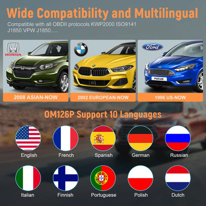 Autophix Om126P 2025 New Release English Language OBD2 Code Reader Latest Software Version for Car Engine Diagnostics for