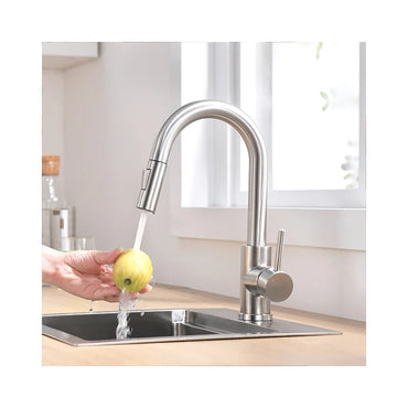 Modern Single-Handle 304 Stainless Steel Pull-Out Faucet Rotatable Design for Hotel Kitchen Use