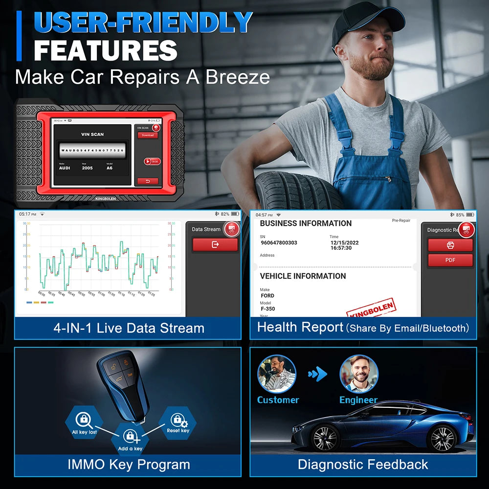 2025 Kingbolen Newest K7 Full System Car Diagnostic Tool 12V Vehicle OBD2 Scanner Auto ECU Coding Machine 31 Reset Service