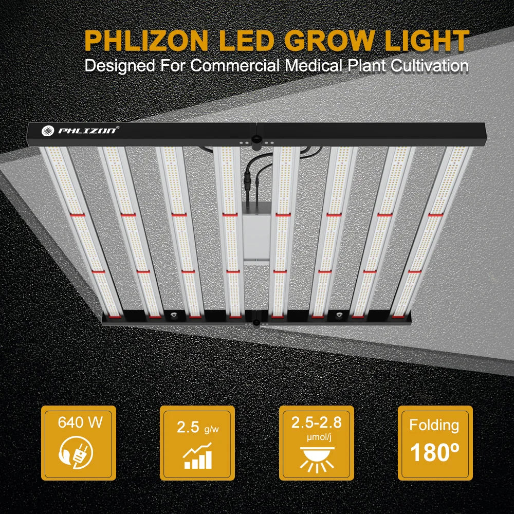 Best LED Grow Light PHLIZON 640W Samsung Full Spectrum Folding LED Grow Light for Greenhouse Grow Box Plant Growing System