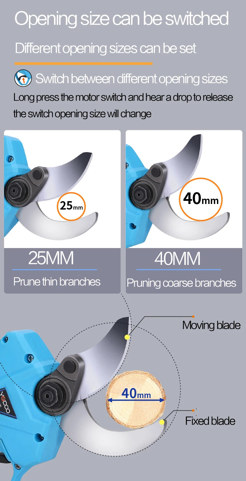 36V Longlife Use Powerful 35MM Electric Pruning Shears Rechargeable Battery Power Shears LED Screen Display Gardening Pruner