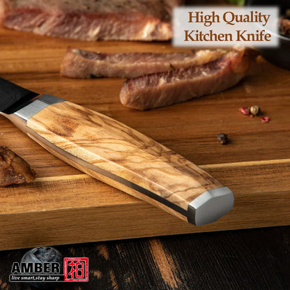 Amber Olive Wood Handle 6inch Professional Kitchen Knife Set Damascus Knife Set Steak Knife Set with Box