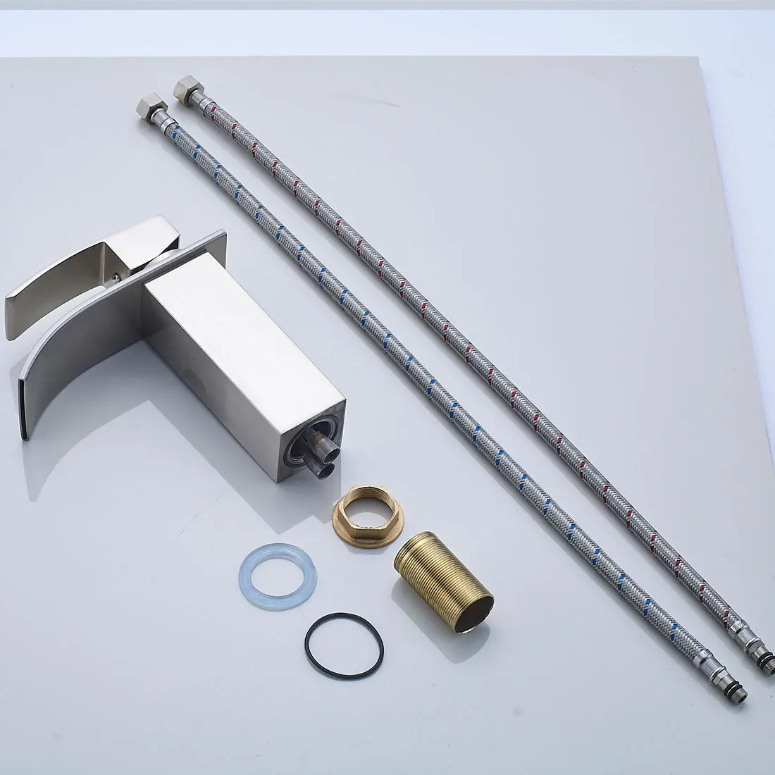 Modern Bathroom Single Handle Basin Mixer Brushed Aluminum Sink Waterfall Single Hole New Contemporary Ceramic Bath Room