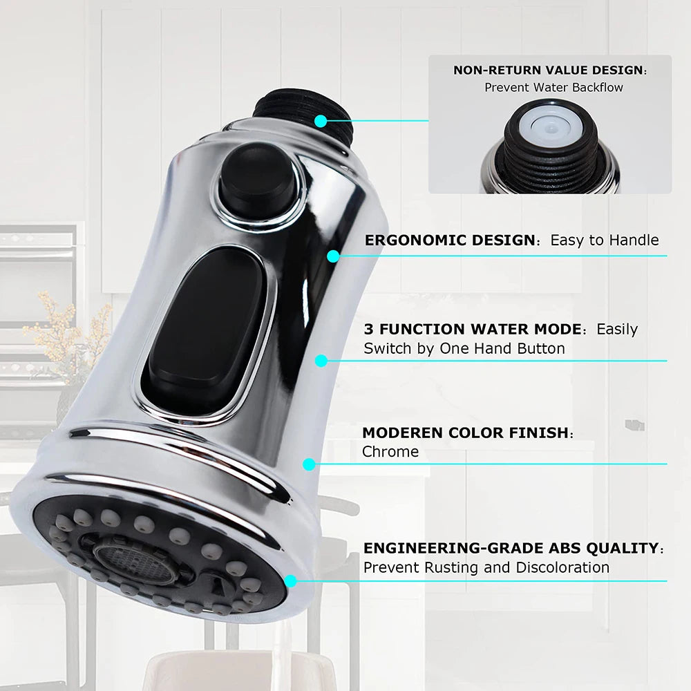 USA Stock Polished Chrome Pull Out Spray Head 3 Modes for Kitchen Sink Faucet Replacement Part Kitchen Tap Spout