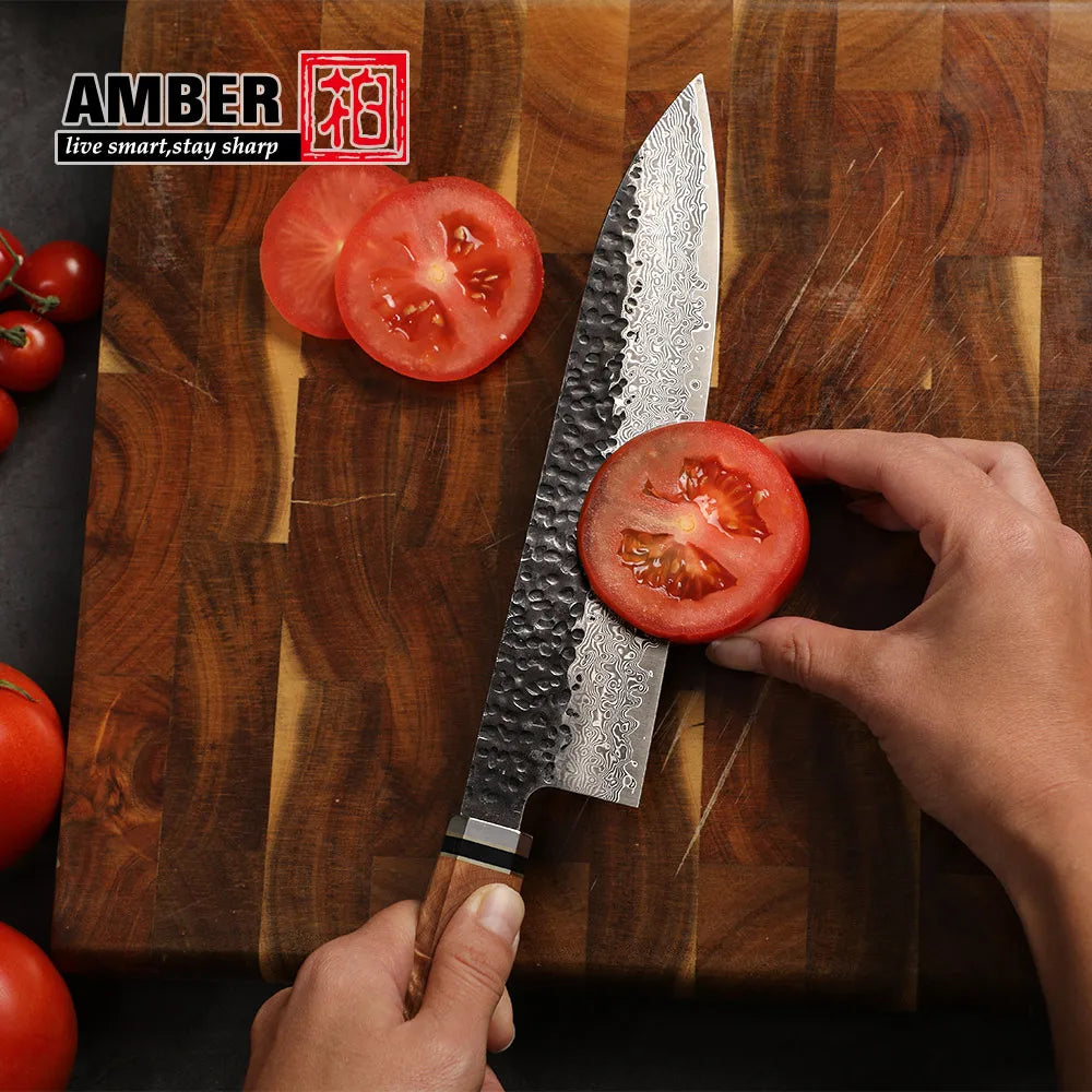 Amber Black Forged Blade Chefs Kitchen Knife Vg10 67 Layers Damascus Steel Japanese Chef Knife With Resin Handle