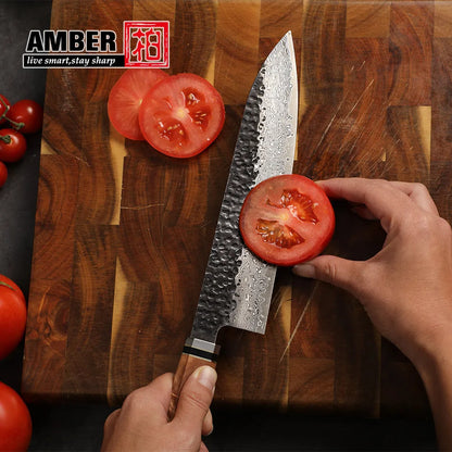 Amber Black Forged Blade Chefs Kitchen Knife Vg10 67 Layers Damascus Steel Japanese Chef Knife With Resin Handle