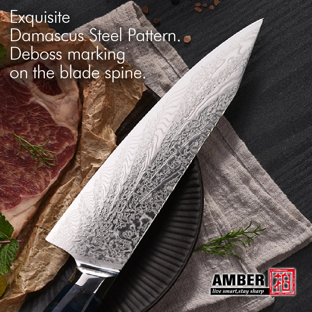 Color Resin Handle 73 Layers Japanese AUS 10 Chef Knife Set Damascus Steel Kitchen Knife Set