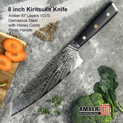 YANGJANG AMBER Premium Honey Comb Resin Handle Damascus Steel Vg10 Japanese Knife Sets