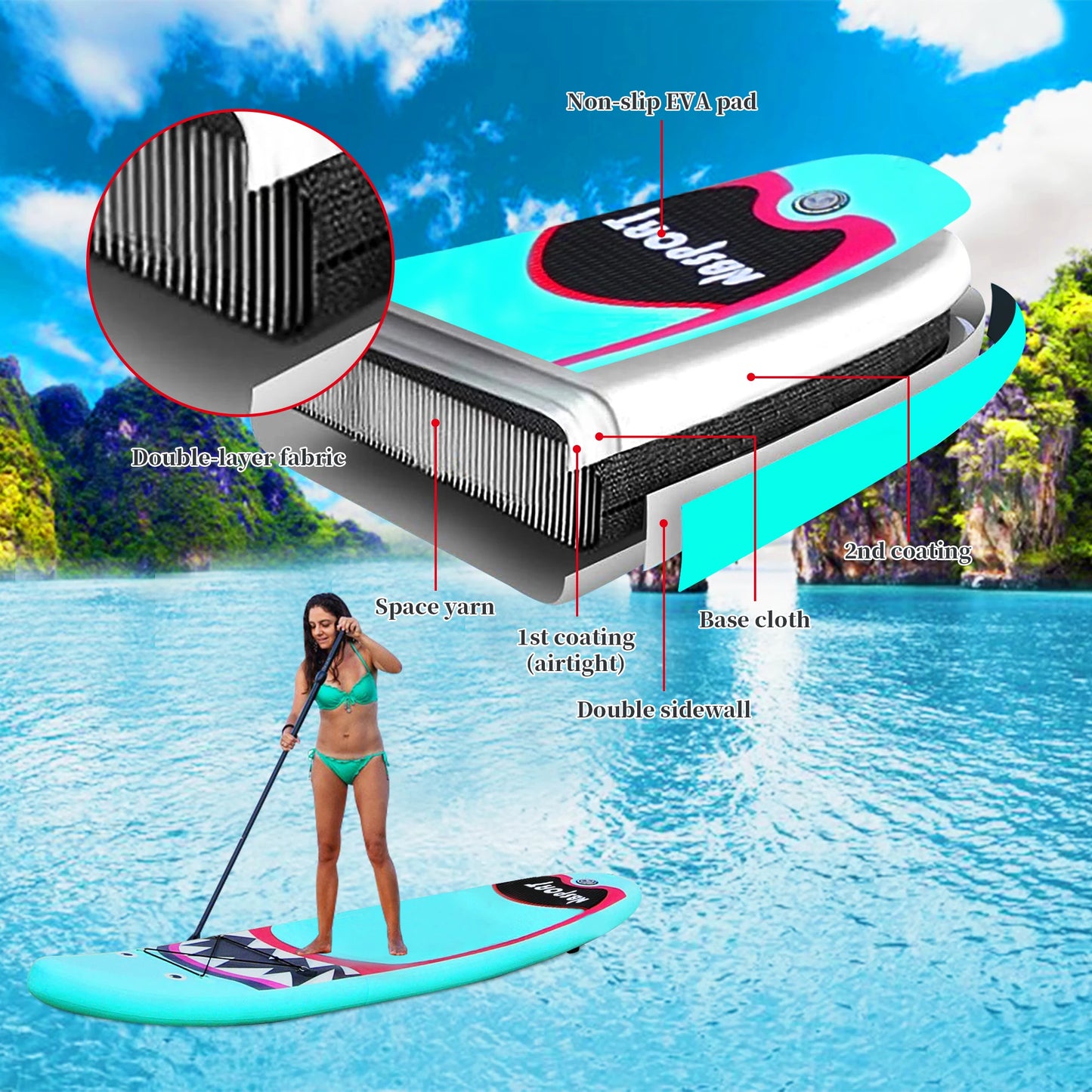 3M Inflatable Surfing Paddle Board comfort Grip Inflatable Stand up Jet Board