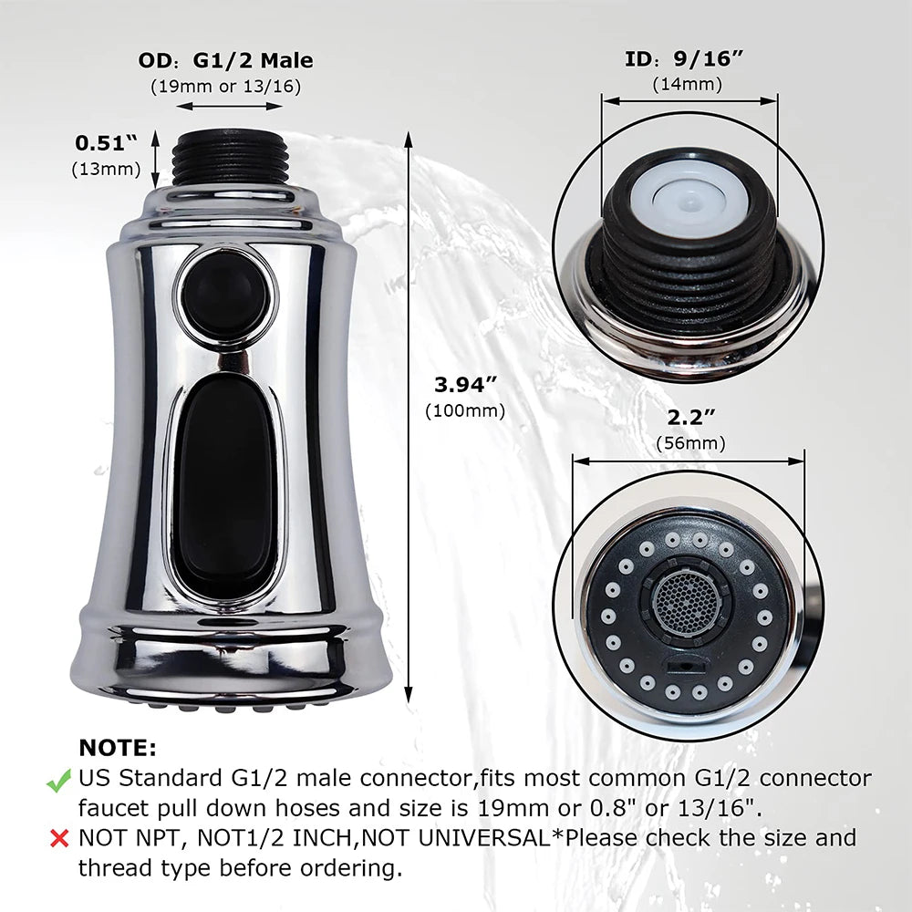 USA Stock Polished Chrome Pull Out Spray Head 3 Modes for Kitchen Sink Faucet Replacement Part Kitchen Tap Spout