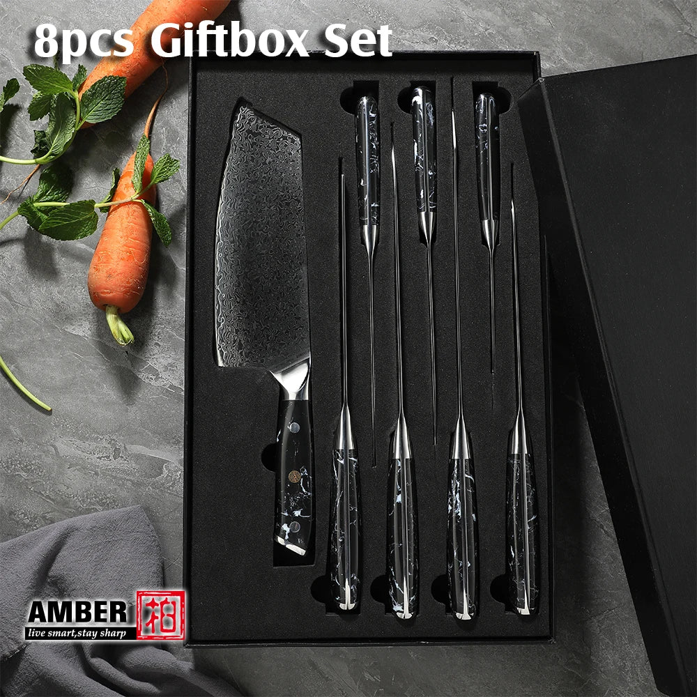 BlackTurquoise Stone Handle Professional Knife Set Damascus Steel Kitchen Knife Set Japanese Damascus Knife Set