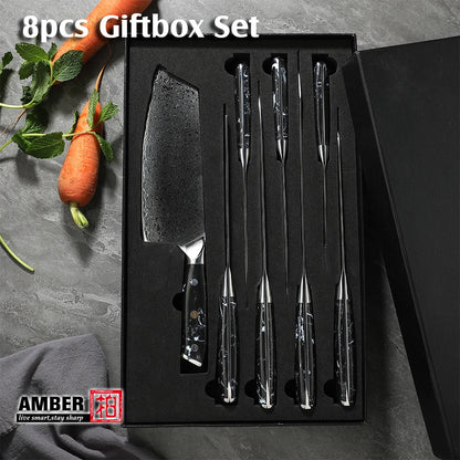 BlackTurquoise Stone Handle Professional Knife Set Damascus Steel Kitchen Knife Set Japanese Damascus Knife Set