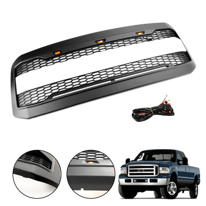 Front Bumper Grill Grille W/ LED for Ford F250 F350 2005 2006 2007 Super Duty With Letter