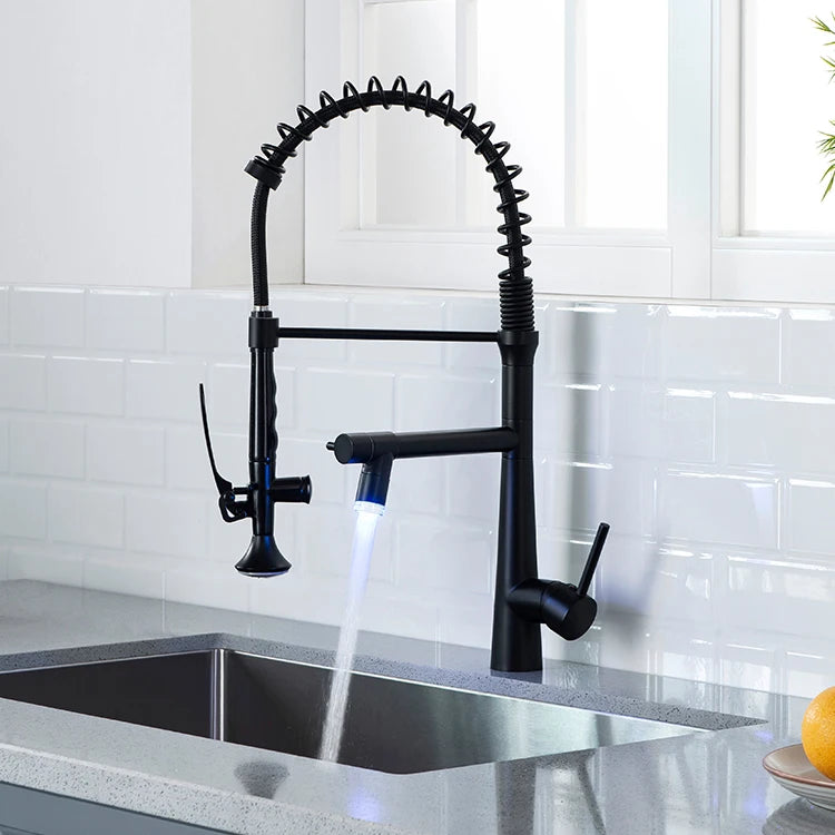 High Quality Contemporary Style Kitchen Sink Faucet LED Cone-Shaped with Sprayer 5-Year Warranty Brass Body Ceramic Valve Core