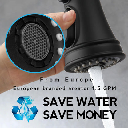 USA Stock Matte Black 3 Modes Kitchen Sink Faucet Sprayer Attachment Pull Out Spray Head Replacement for G1/2 Connector