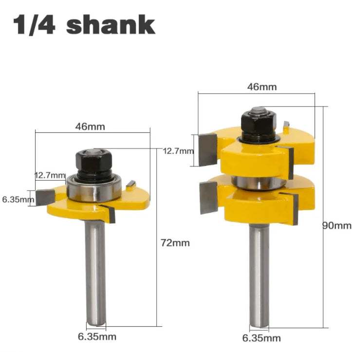 L-N120-1 2pcs Tongue and Groove Router Bit Set 1/4" X 1/4" - 8mm 1/4 12mm Woodworking Cutter Tenon Cutter for Woodworking Tools