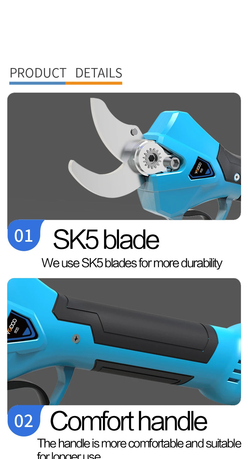 36V Longlife Use Powerful 35MM Electric Pruning Shears Rechargeable Battery Power Shears LED Screen Display Gardening Pruner