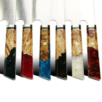 Drop Shipping DHL EXPRESS Vg10 Damascus Steel Knife Colorful Wood Handle Chef Knife Kiristuke Damascus Chef Knife