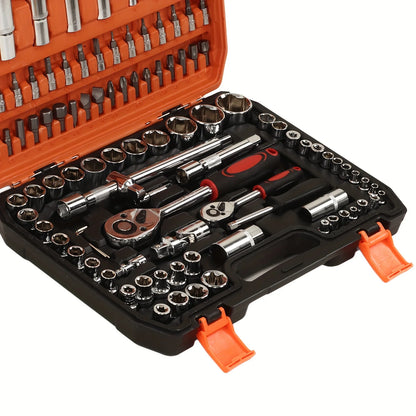 108-Pieces Auto Repair Mechanic Tool Set Impact Sockets Ratchet Wrenches Screwdriver Bits Hand Tools Home Use OEM Customizable