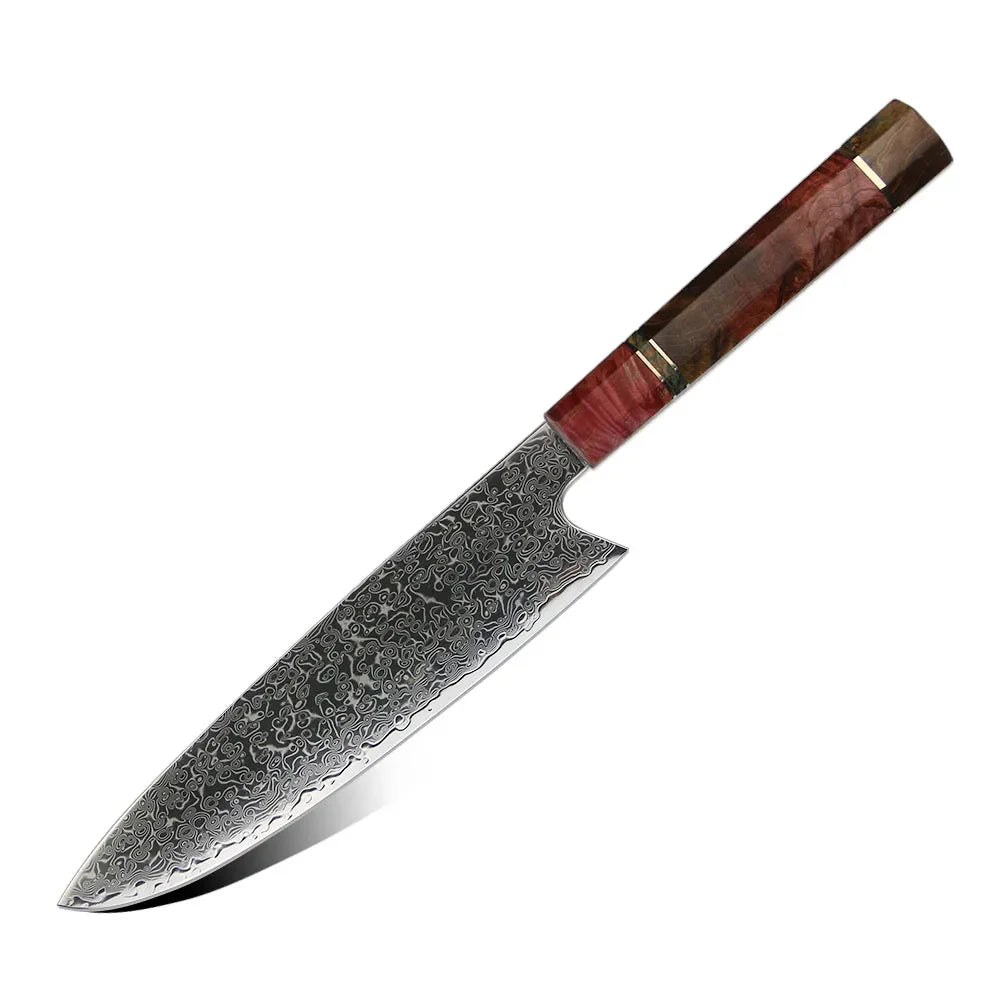 Damascus VG 10 Steel Professional 7 Inch Chef Kitchen Knife With Stabilized Wood Handle, color - 8 inch chef knife