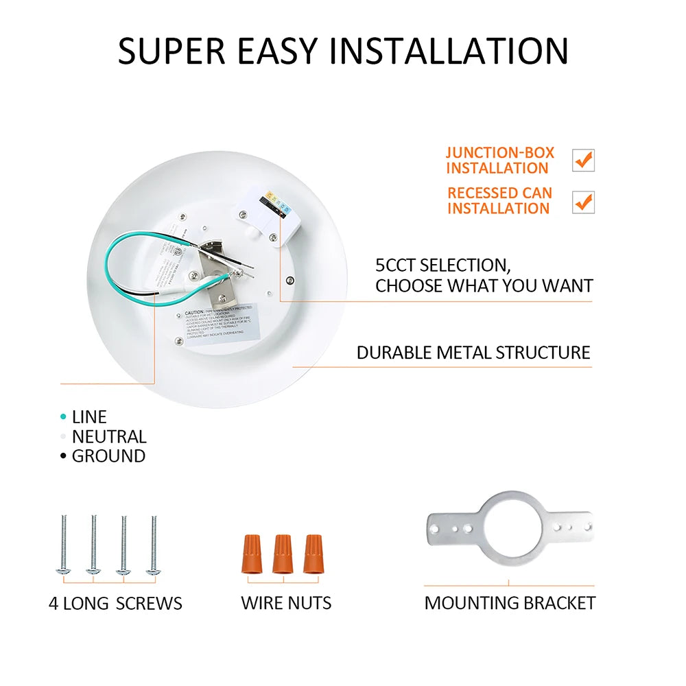4 6 8 12inch Recessed LED Down Light 110V 120VAC 2700K-5000K Dimmable 15W LED Disk Light