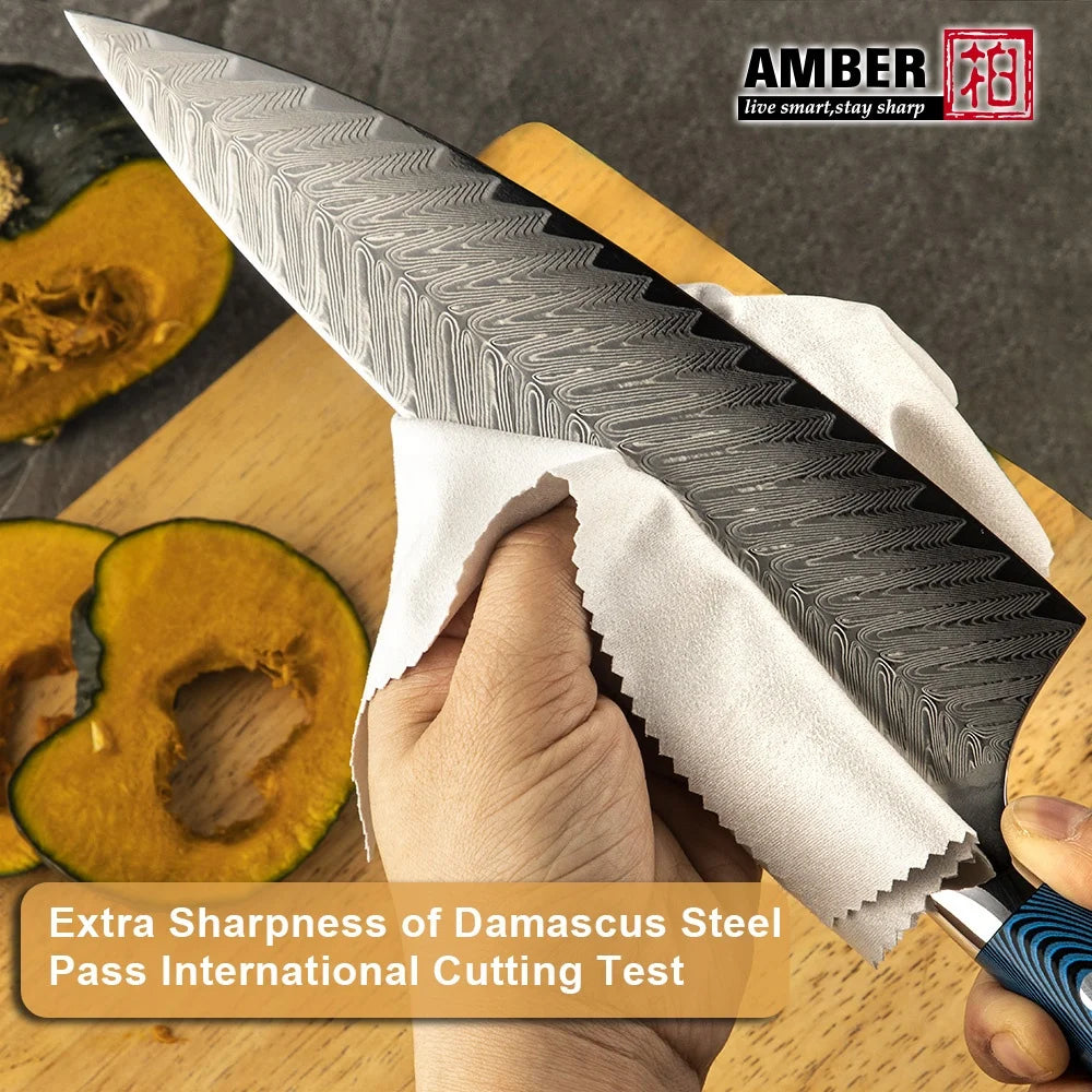 Amber Blue Handle Pakkawood Custom logo sharp 5pc Cooking Kitchen Knife Set Chef Knife Set Japanese Knifes Set