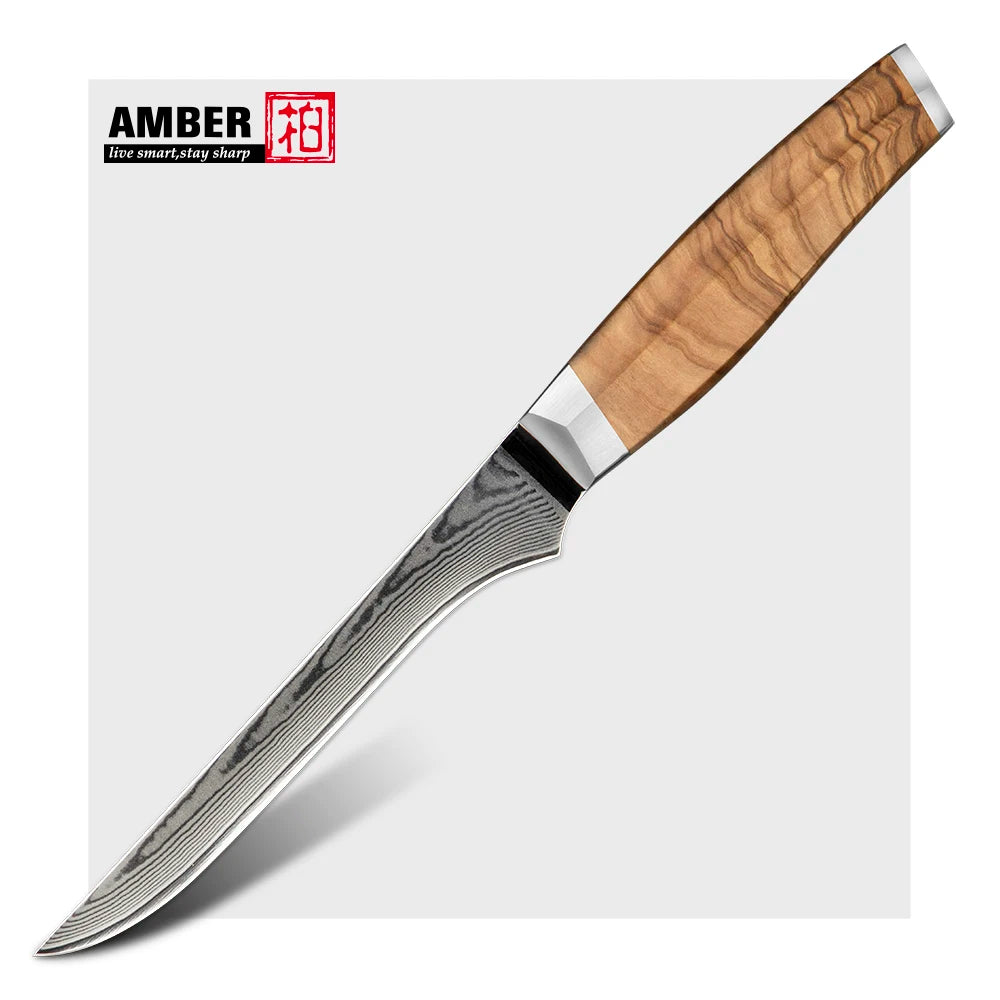 Amber Olive Wood Handle 6inch Professional Damascus Vg10 Kitchen Fish Knife Fillet Knife Boning Knife