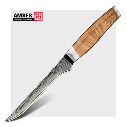 Amber Olive Wood Handle 6inch Professional Damascus Vg10 Kitchen Fish Knife Fillet Knife Boning Knife